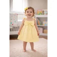 Vestido+laçinho de cabelo  Menina Bebe Infantil Amarelo Alçinha verão calor confortavél