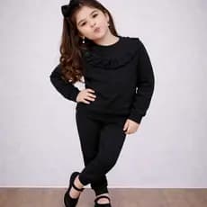 Conjunto Infantil Menina Criança Bebe Inverno Lãzinha Manga Longa Roupa de Frio Babadinho com Laçinho 2 a 6 anos