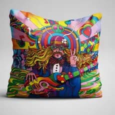 CAPA DE ALMOFADA  HIPPIE PSICODÉLICA -ESTAMPA COLORIDA PAZ E AMOR 40X40CM
