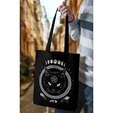 Ecobag de tecido estilo sacola estampa gato preto místico