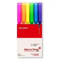 Kit Marca Texto 6 Cores Pastel Newpen - Com Frases Motivacionais - Ponta Chanfrada 2- 4 Mm