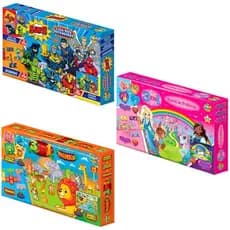 Jogo Infantil 3 Em 1 Dominó Quebra Cabeça Memória Animais/Defensores/Sonho de Princesa