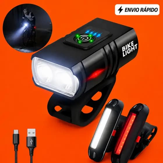 Lanterna Bicicleta LED Dianteira Traseira Recarregável USB 6 Modos Bike Farol Forte Sinalização