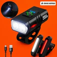 Lanterna Bicicleta LED Dianteira Traseira Recarregável USB 6 Modos Bike Farol Forte Sinalização