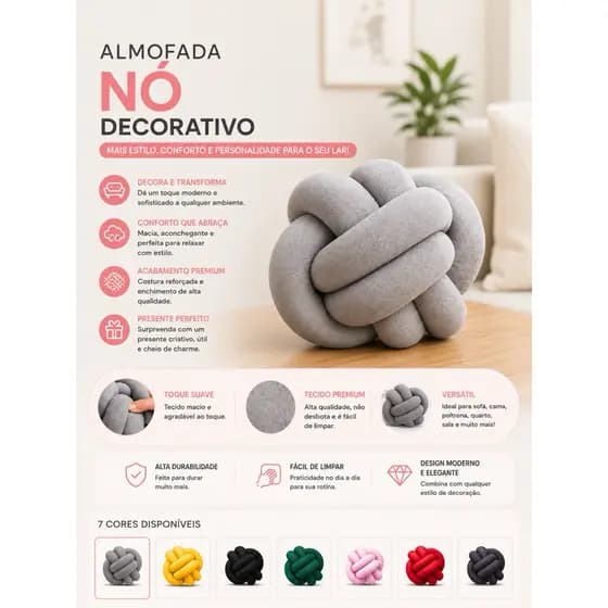 Almofada Decorativa Nó Nozinho Escandinavo Ideal para Sala Quarto Escritório