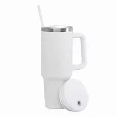 Copo Térmico Garrafa Inox Portátil 1200ml Com Tampa, Canudo e Alça Lateral Bebidas Quentes/ Geladas