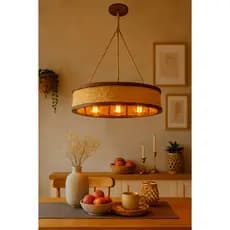 Luminária Pendente retrô rustica madeira com alça corda sisal 57Cm