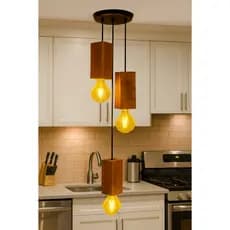 Luminária Lustre Pendente de madeira em cubos rustico