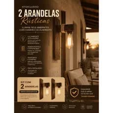 KIT 2 Arandela De Madeira Rústica Vintage Parede Bocal Embutido Industrial Luminária Decorativa