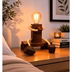 Luminária Boneco de Madeira Artesanal Abajur Rústico Decorativo para Quarto Sala e Escritório