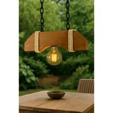 Luminária de madeira rustica com sisal 30 cm