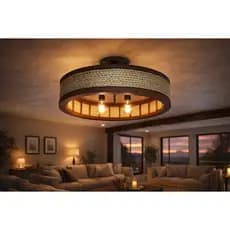 LUMIÁRIA LUSTRE RUSTICO MADEIRA DE TETO PARA DUAS LÂMPADAS 49 CM