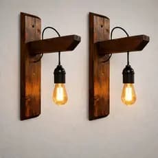 Arandela Rústica de Madeira Kit com 2 Luminárias Estilo Industrial Retrô Decoração Parede Varanda