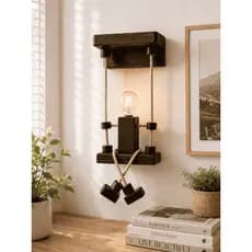 Arandela Rústica de Madeira com Boneco Decorativo | Luminária Vintage para Quarto, Sala e Escritório