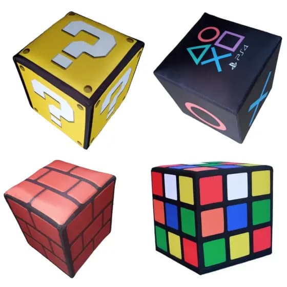Pufe Quadrado Puff Gamer Jogos Super Mario Cubo Mágico