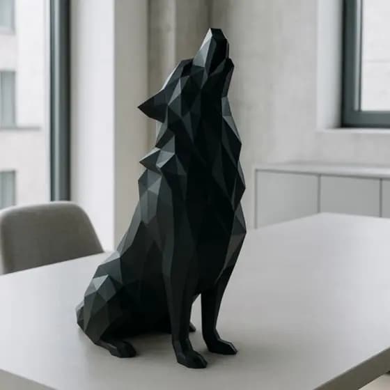 Estátua Decorativa Lobo Uivando Modelo Low Poly 22CM
