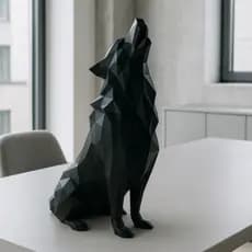 Estátua Decorativa Lobo Uivando Modelo Low Poly 22CM