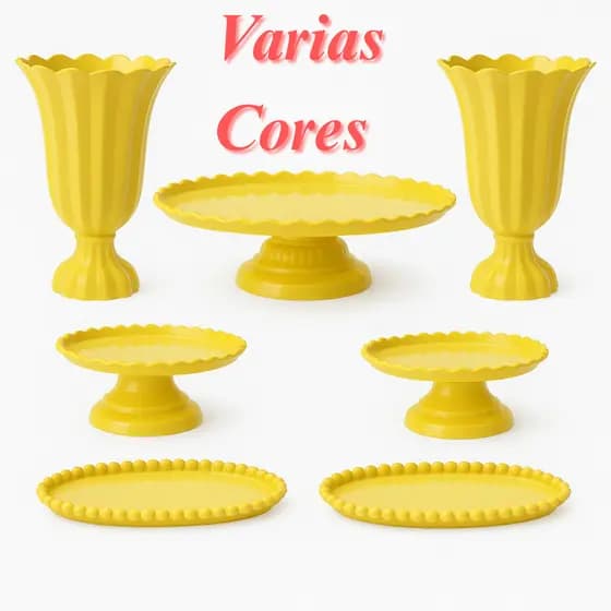 Kit Decoração de Mesa Aniversário Completo Festa 1 Boleira 2 Vasos 2 Mini e 2 Bandejas 7 Peças