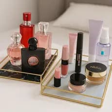 Bandeja Decorativa Espelhada de Mármore com Dourado Para Maquiagem Perfumes Cosméticos Luxo para Penteadeira e Quarto