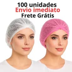 Touca Descartável TNT Rosa Branca 100 Unidades Sanfonada Hospitalar Estética Cozinha Proteção