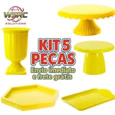 Kit Mesa Decorada Luxo 5 Peças para Festa – Suporte de Bolo, Bandejas Decorativas e Vaso Ornamental