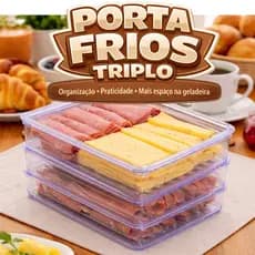Porta Frios Triplo Organizador Geladeira Queijo e Presunto Empilhável com Tampa Hermética