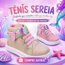 Tênis Infantil Menina Cano Alto Sereia