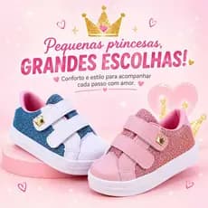 Tênis Infantil Menina Gliter Coroa Velcro Duplo 20 ao 34