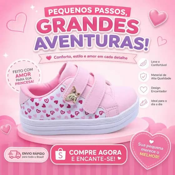 Tênis Menina Infantil Velcro Borboleta
