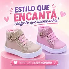 Tênis Infantil Menina Gliter Cano Alto Coração Bordado