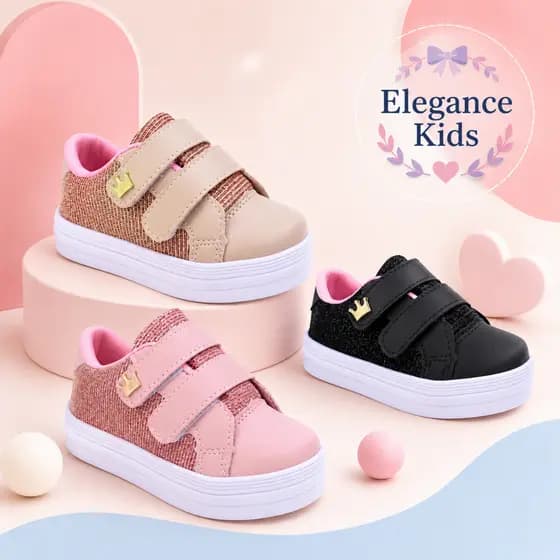 Calçado Tênis Menina Infantil Coroa Velcro Gliter