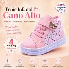 Tênis Infantil Feminino Silk Cano Alto Corações Confortável Antiderrapante