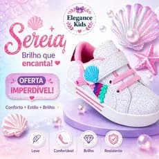 Tênis Infantil Feminino Sereia Branco Gliter Velcro Conforto
