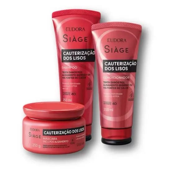 Eudora Siàge Cauterização dos Lisos: Shampoo 250ml + Condicionador 200ml + Máscara Capilar 250g