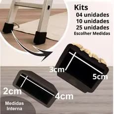 Kit de Ponteira Sapata Pé Escada Antiderrapante e Antirruído 40x20mm ou 50x30mm em Borracha PVC