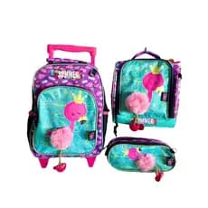 Mochila de rodinhas infantil FLAMINGO + lancheira térmica + estojo - CHENSON