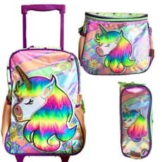 Mochila Escolar Infantil do UNICÓRNIO com rodinhas PEQUENA + lancheira térmica + estojo - CHENSON