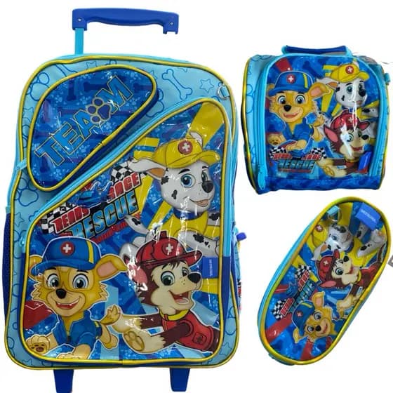 Kit Mochila Escolar infantil com rodinhas + lancheira térmica + estojo PATRULHA CANINA  - CHENSON