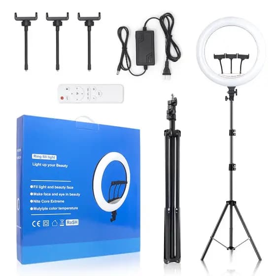 Ring Light 18 polegadas 45 CM Com Suporte 3 Celulares + Tripé 2,1M
