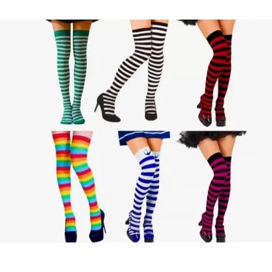 Meias  Listrada Longa Até O Joelho - Feminino Adulto Fantasia - Carnaval Cospley-Meia Calça Arlequina Rainha De Copa