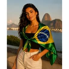 Lenço Copa 2026 Brasil Feminino 90x90 Verde Amarelo Cetim Moda Blusinha Cinto Várias Formas De Usar