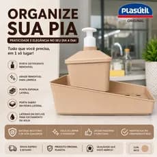 Porta Detergente Com Porta Esponja e Sabão Plasútil Organizador De Pia Bege