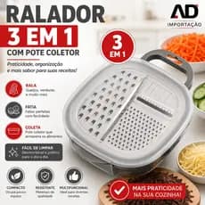 Ralador 3 em 1 com Pote Coletor Cortador Fatiador Ralador de Legumes Queijo Verduras AD Importação