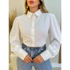 Camisa Social feminina manga longa Branca - Camisa Branca Feminina