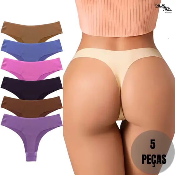 Kit 5 Calcinhas Fio Dental PREMIUM Tanga Sem Costura Corte a Laser Não Marca