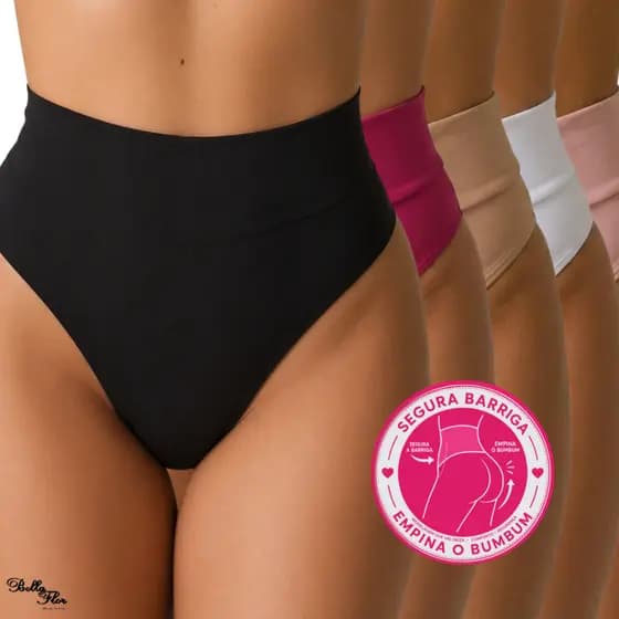 Kit 4 Calcinhas MODELADORAS Cintura Alta Cós Duplo Fio Duplo Segura Barriga EMPINA BUMBUM