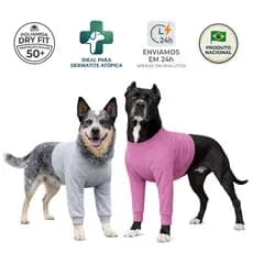 Roupa Protetora Pós-Cirúrgica Pet para Cachorro - Peito e Pernas Dianteiras - Tecido Dry Fit Proteção Solar UV 50+