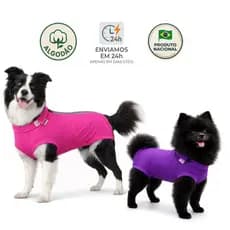 Roupa Protetora Pós Cirúrgica Pet Castração de Cachorro Fêmea - Tecido de Algodão - Cor Rosa ou Roxo