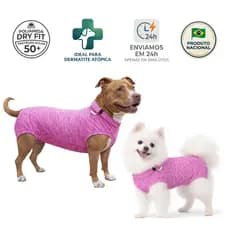 Roupa Protetora Pós-Cirúrgica Para Castração de Cachorro Fêmea - Cor Rosa - Proteção Solar UV 50+