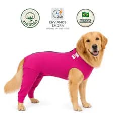 Roupa Protetora Pós-Cirúrgica Pet para Cachorro - Pernas Traseiras - Tecido de Algodão - Cor Rosa